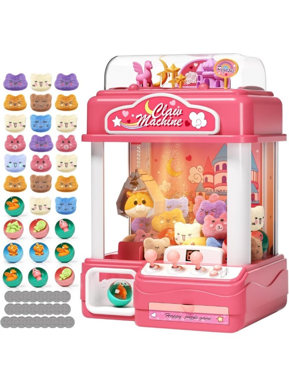 Large Kids Claw Machine Toy - 55 PCS Candy Vending Grabber with Lights & Sound